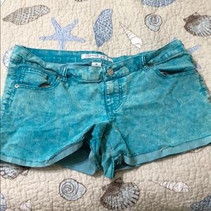 Neon wash denim shorts